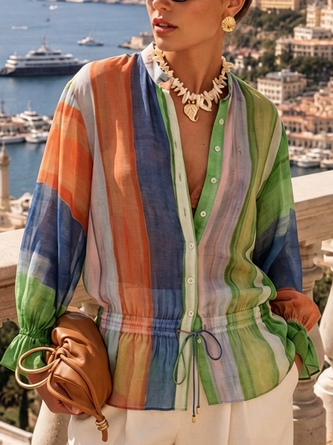 Vacation Striped Printing Shirt