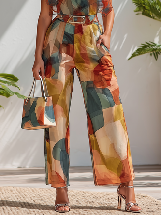 Urban Block Geometric Straight Pants Belt