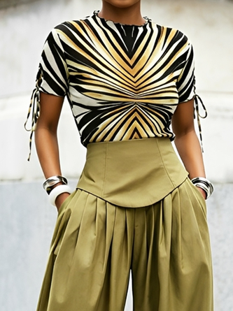 Casual Abstract Graphic Stand Collar T shirt