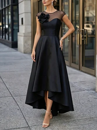 Elegant Plain Split Joint Crew Neck Maxi Dress