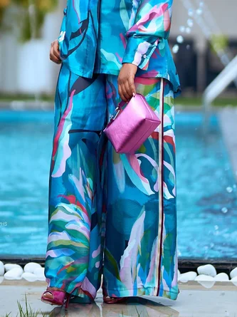 Casual Random Print Printing Wide Leg Pants