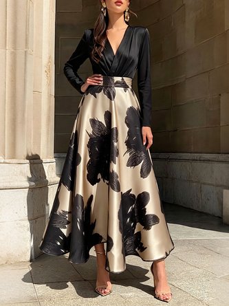 Urban Floral Block Cross Neck Midi Dress