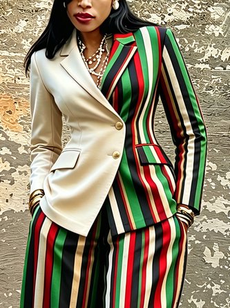 Urban Printing Striped Lapel Collar Blazer