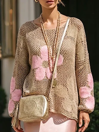 Urban Floral Hollow Out Block Sweater
