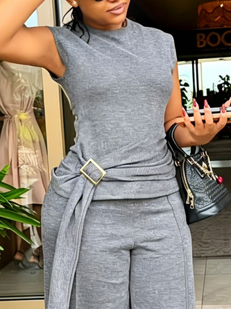 Casual Plain Grommets T shirt
