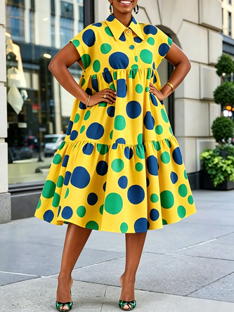 Elegant Polka Dots Printing Midi Dress
