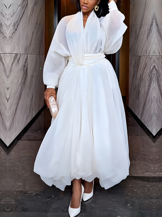 Elegant Plain V Neck Maxi Dress