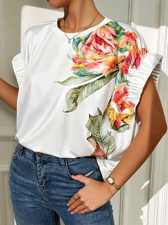 Casual Floral Crew Neck T shirt
