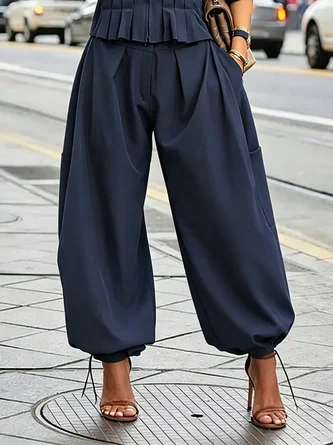 Casual Plain Drawstring Bloomers Fashion Pants