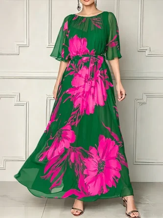 Elegant Floral Printing Maxi Dress