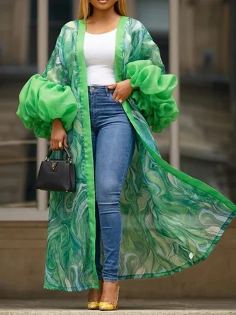 Elegant Random Print V Neck Kimono