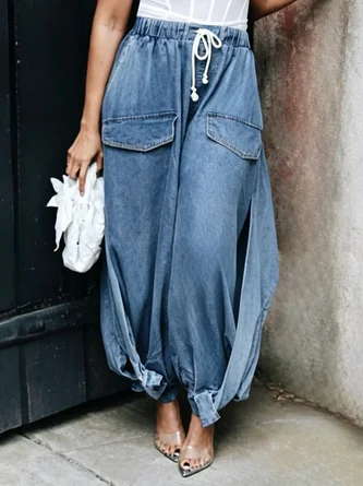 Denim Loose Plain Casual Jeans - Image 3