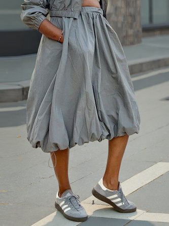 Casual Ruched Plain Midi Skirt