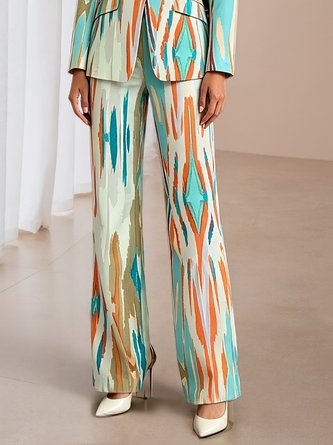 Urban Geometric Printing Block Straight Pants