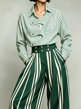 Urban Striped Irregular Craftsmanship Shirt Collar Shirt