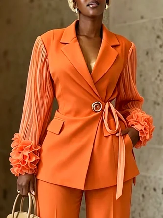 Urban Balloon Sleeve Split Joint Grommets Peplum Plain Shawl Collar Blazer