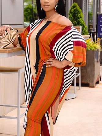 Casual Striped Printing Off Shoulder T shirt