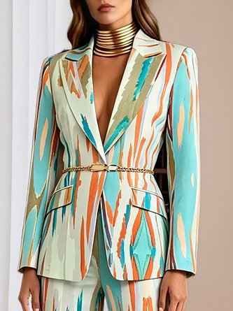 Urban Printing Geometric Shawl Collar Blazer No Belt