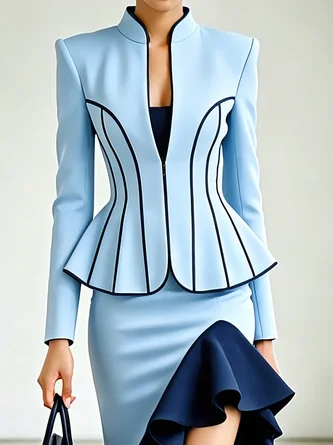 Elegant Block Stand Collar Jacket