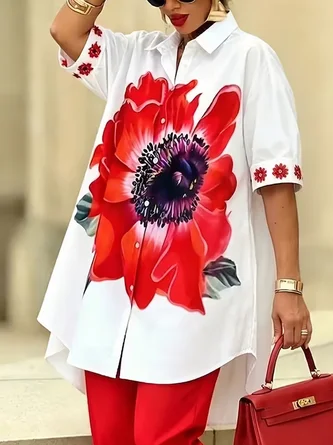 Urban Floral Printing Shirt Collar Shirt