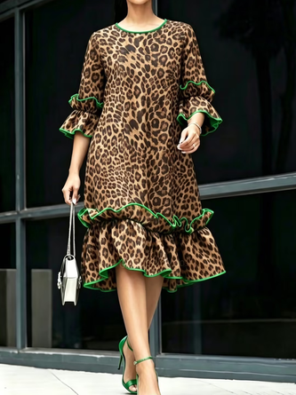 Urban Leopard Crew Neck Midi Dress