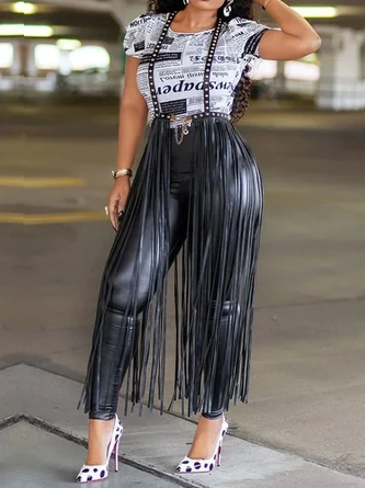 Urban Plain Tassel Slim Fit Pants
