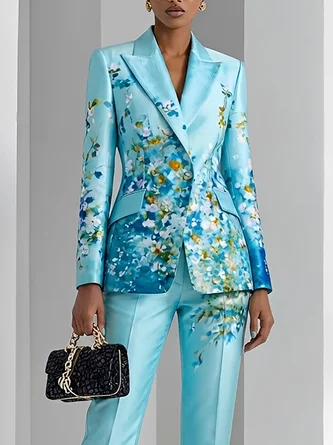 Urban Floral Lapel Collar Long Sleeve Blazer