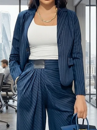 Urban Striped Lapel Collar Blazer
