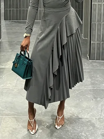 Urban Pleated Plain Midi Skirt