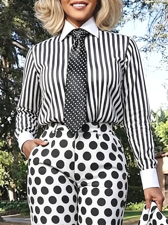 Urban Striped Printing Shirt Collar Shirt Tie