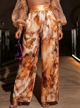 Elegant Random Print Straight Pants