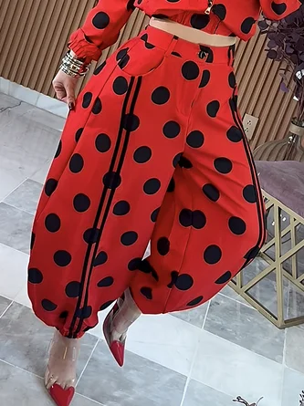 Casual Polka Dots Ankle Banded Pants
