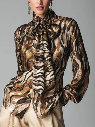 Urban Random Print Printing Stand Collar Blouse