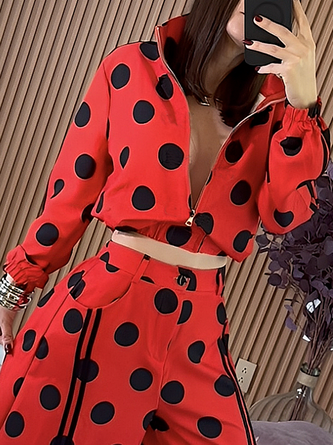Casual Polka Dots Stand Collar Jacket