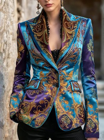 Elegant Printing Ethnic Lapel Collar Blazer