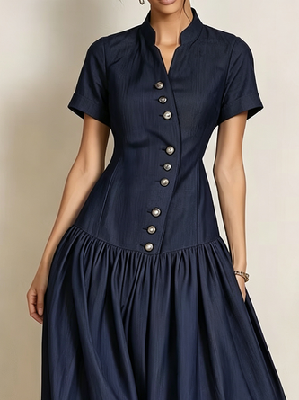 Urban Plain Stand Collar Soft Tencel Denim Maxi Dress 2 Urban Plain Stand Collar Soft Tencel Denim Maxi Dress - Image 2