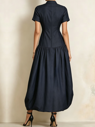Urban Plain Stand Collar Soft Tencel Denim Maxi Dress 3 Urban Plain Stand Collar Soft Tencel Denim Maxi Dress - Image 3