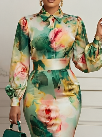 Elegant Floral Shirt Collar Long Sleeve Shirt