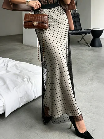Casual Polka Dots Maxi Skirt