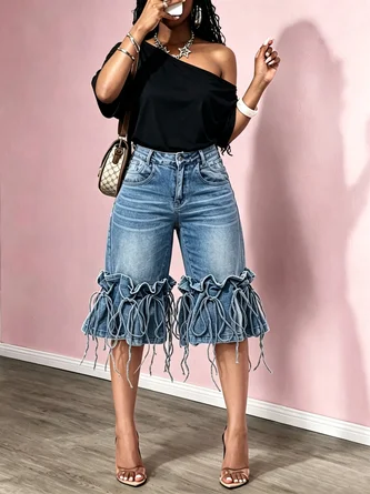 Casual Lace-Up Denim Shorts - Image 2
