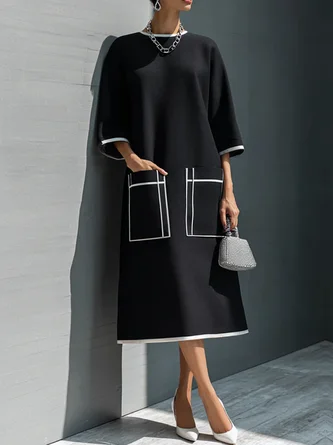 Casual Block Crew Neck Midi Dress