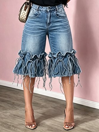 Casual Lace-Up Denim Shorts