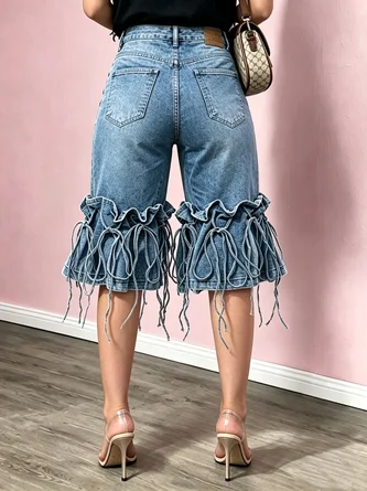 Casual Lace-Up Denim Shorts - Image 3