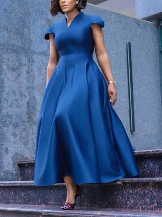 Elegant Plain V Neck Maxi Party Dress
