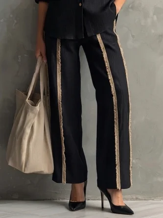 Casual Block Straight Cotton Linen Pants