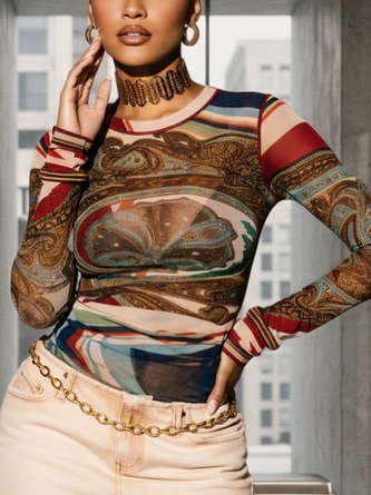 Urban Random Print Printing Crew Neck T shirt
