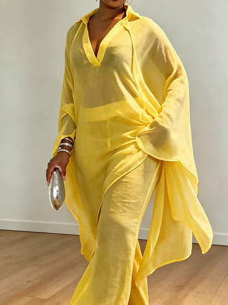 Cotton Linen Loosen Casual Plain Shirt Collar Blouse