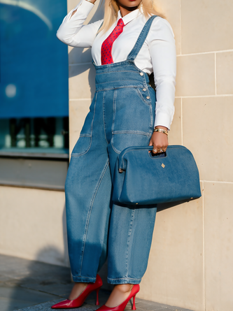 Urban Plain Denim Bib Pants