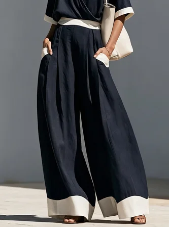 Casual Block Split Joint Wide Leg Pants