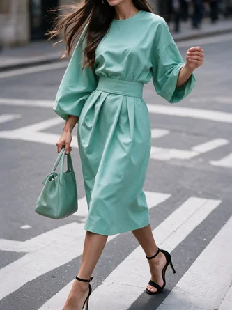 Urban Plain Crew Neck Midi Dress